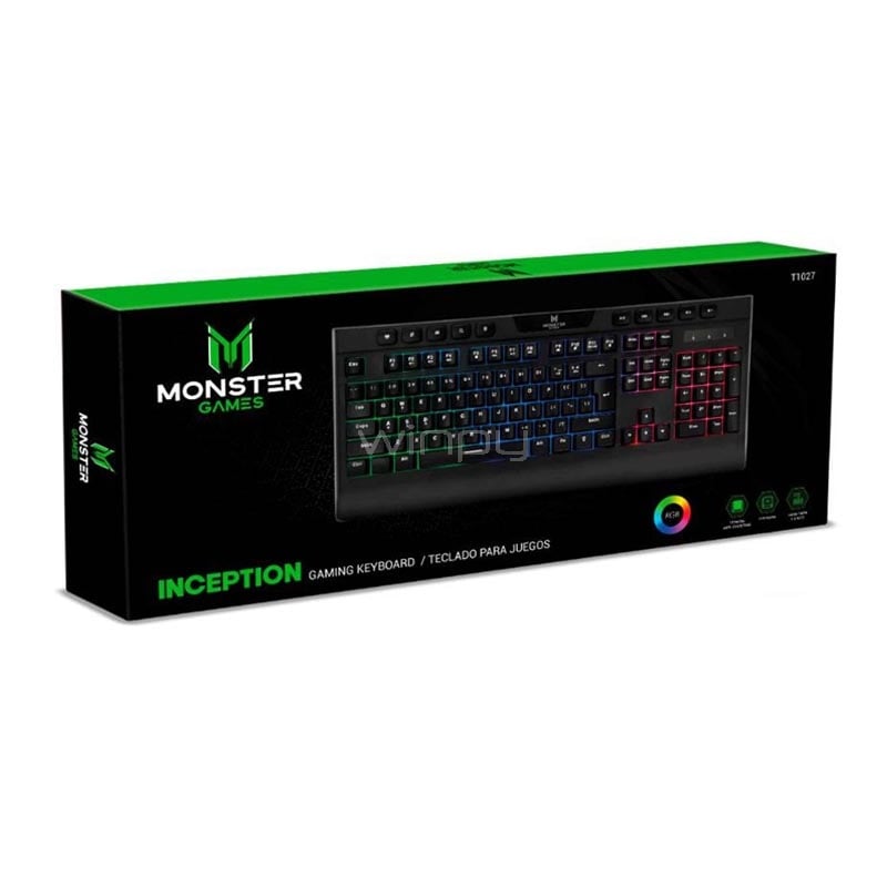 Teclado Gamer Monster Inception (Membrana, Anti-Ghosting, Español, LED Multicolor)