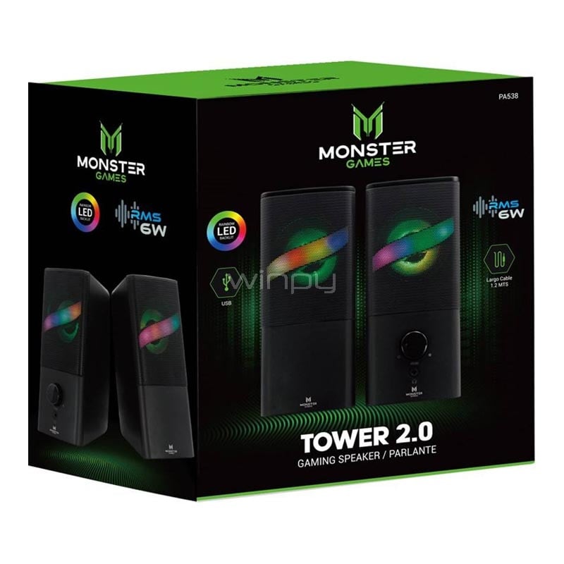 Parlantes Gamer Monster Tower 2.0 RMS 6W (USB, LED Multicolor)
