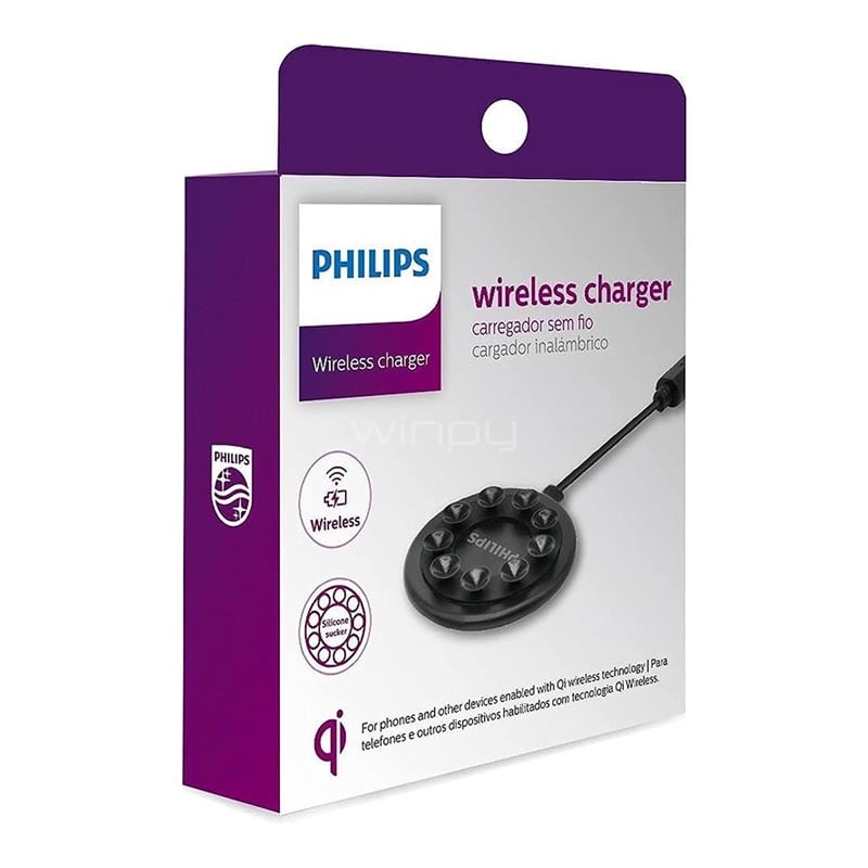 Cargador Inalámbrico Philips Carga Rápida (Qi, 10W, Antideslizante, Negro)