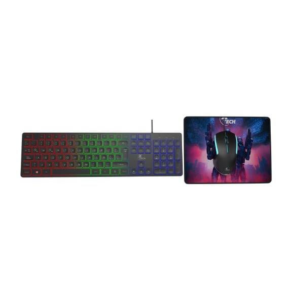 Kit Gamer Teclado + Mouse + MousePad XTech Hasha (1.200dpi, Anti-Ghosting Español, Negro)