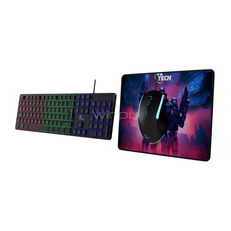 Kit Gamer Teclado + Mouse + MousePad XTech Hasha (1.200dpi, Anti-Ghosting Español, Negro)
