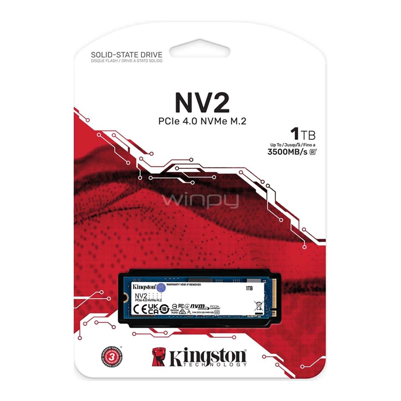 Unidad de Estado Sólido Kingston SNV2S de 1TB (NVMe, PCIe Gen 4x4, M.2 2280)