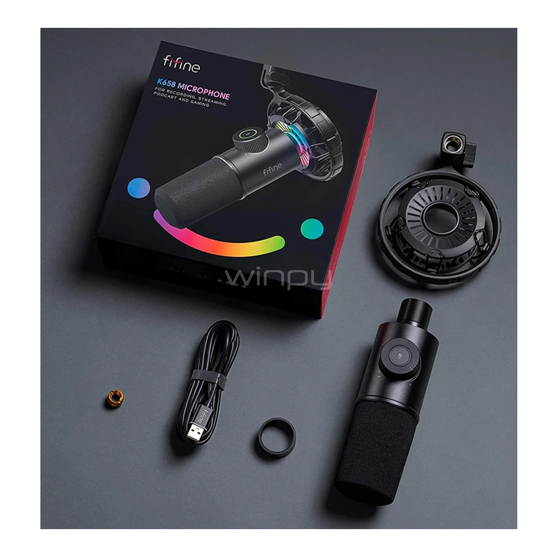 Micrófono Gamer FiFine K658 RGB (Cardioide dinámico USB, PC/PS4/PS5)