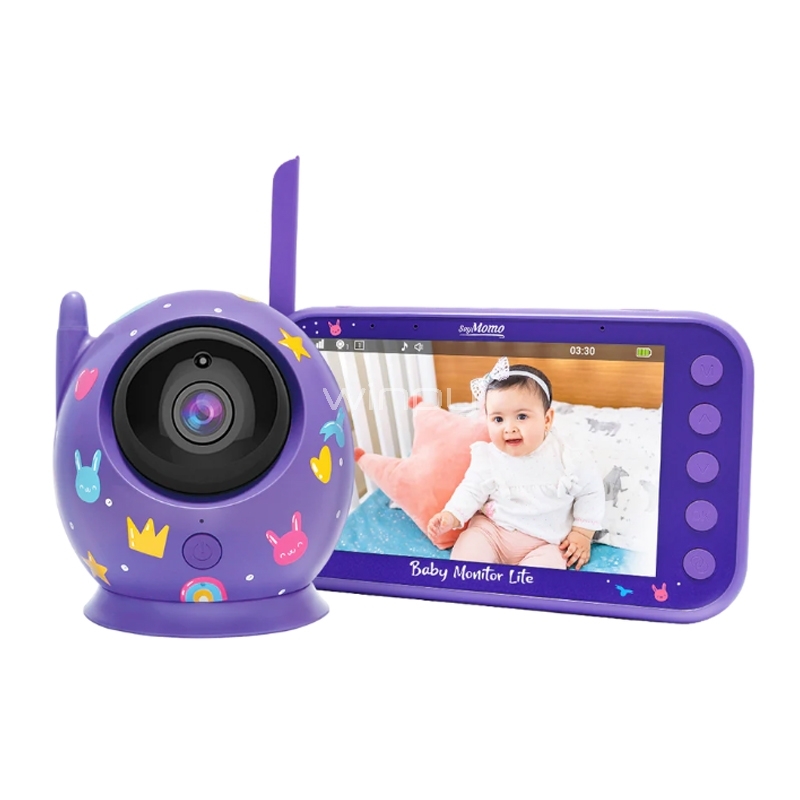 Monitor de Bebé SoyMomo Lite de 4.3“ (Visión nocturna, 720p HD, Sensor Temperatura/Ruido, Melodías, Morado)