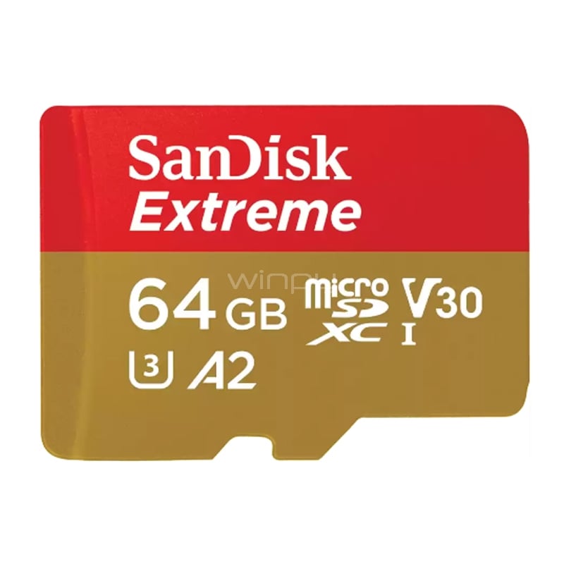 Tarjeta microSD SanDisk Extreme de 64GB (UHS-I, U3, V30, Escritura 80MB/s)