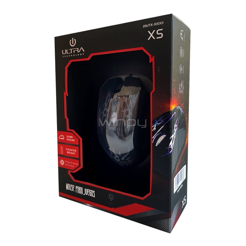 Mouse Gamer Ultra TecX5 (2.400dpi, Retroiluminación LED, Negro)