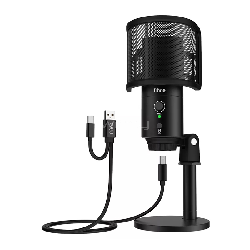 Micrófono de Condensador FiFine K683B Streaming (Filtro POP, USB-C/USB)