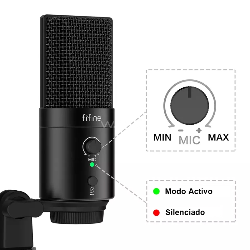 Micrófono de Condensador FiFine K683B Streaming (Filtro POP, USB-C/USB)