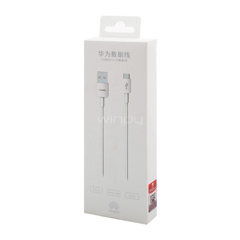 Cable Huawei de USB-A a microUSB (2Ah, 1 metro, Blanco)
