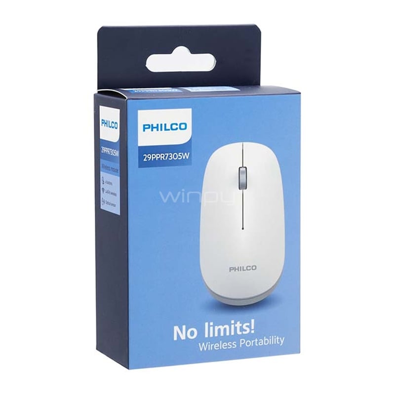 Mouse Inalámbrico Philco (Dongle USB, 1.600dpi, Blanco)