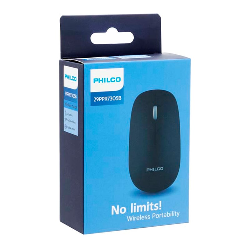 Mouse Inalámbrico Philco (Dongle USB, 1.600dpi, Negro)