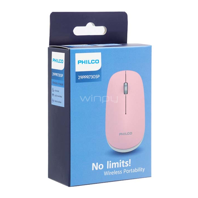 Mouse Inalámbrico Philco (Dongle USB, 1.600dpi, Rosado)