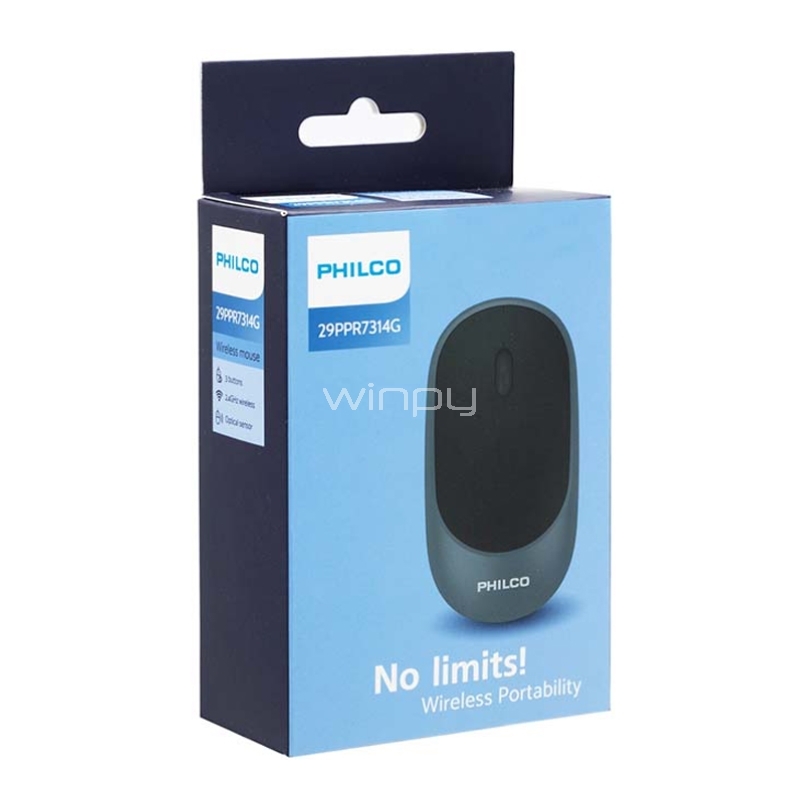 Mouse Inalámbrico Philco SPK7314 (Dongle USB, 1.200dpi, Gris)