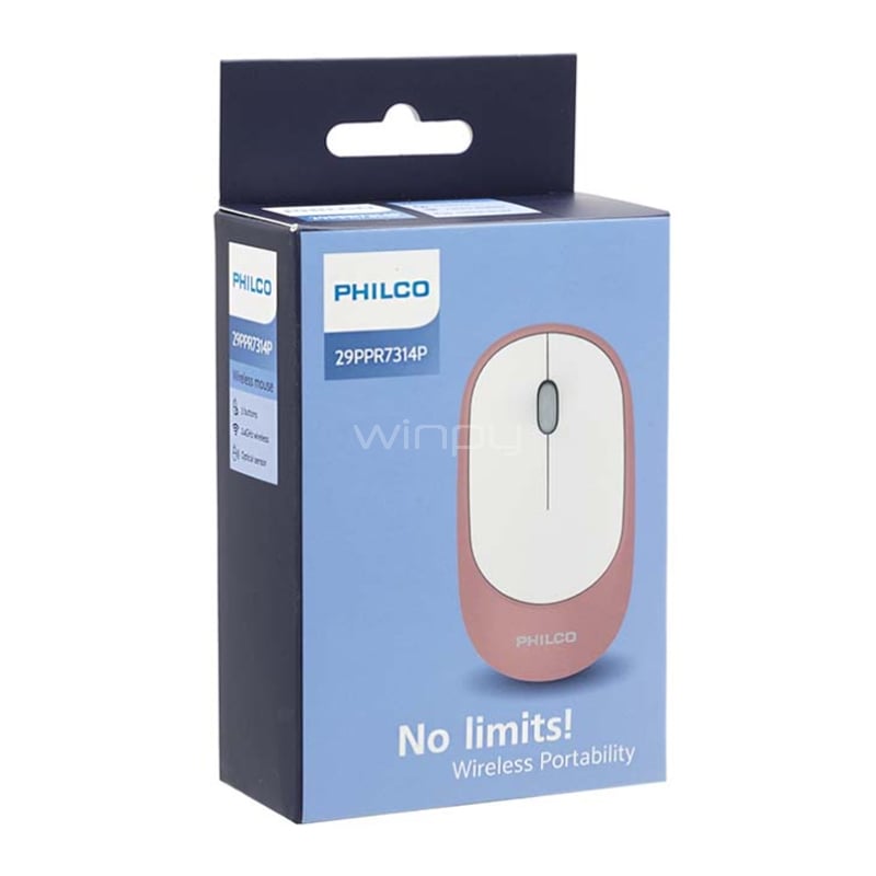Mouse Inalámbrico Philco SPK7314 (Dongle USB, 1.200dpi, Rosado)