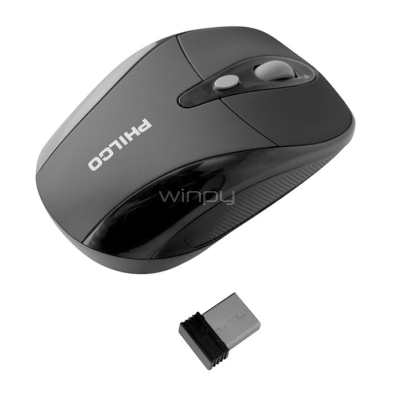 Mouse Inalámbrico Philco 245WN (Dongle USB, Negro)