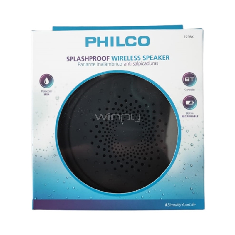 Parlante Bluetooth Philco 229BK (Recargable, IPX4, Negro)