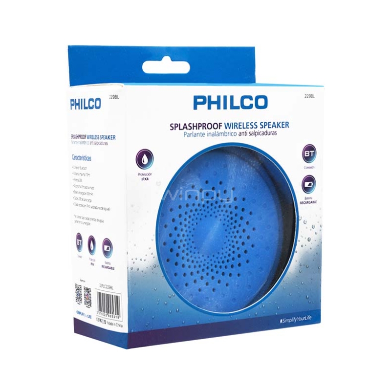 Parlante Bluetooth Philco 229BL (Recargable, IPX4, Azul)