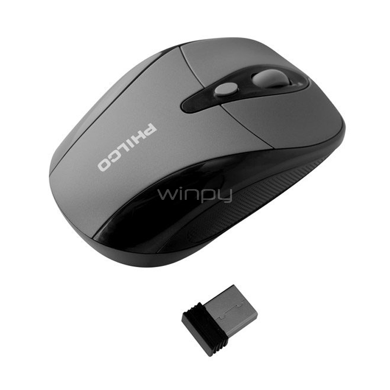 Mouse Inalámbrico Philco 245WA (Dongle USB, Plateado)