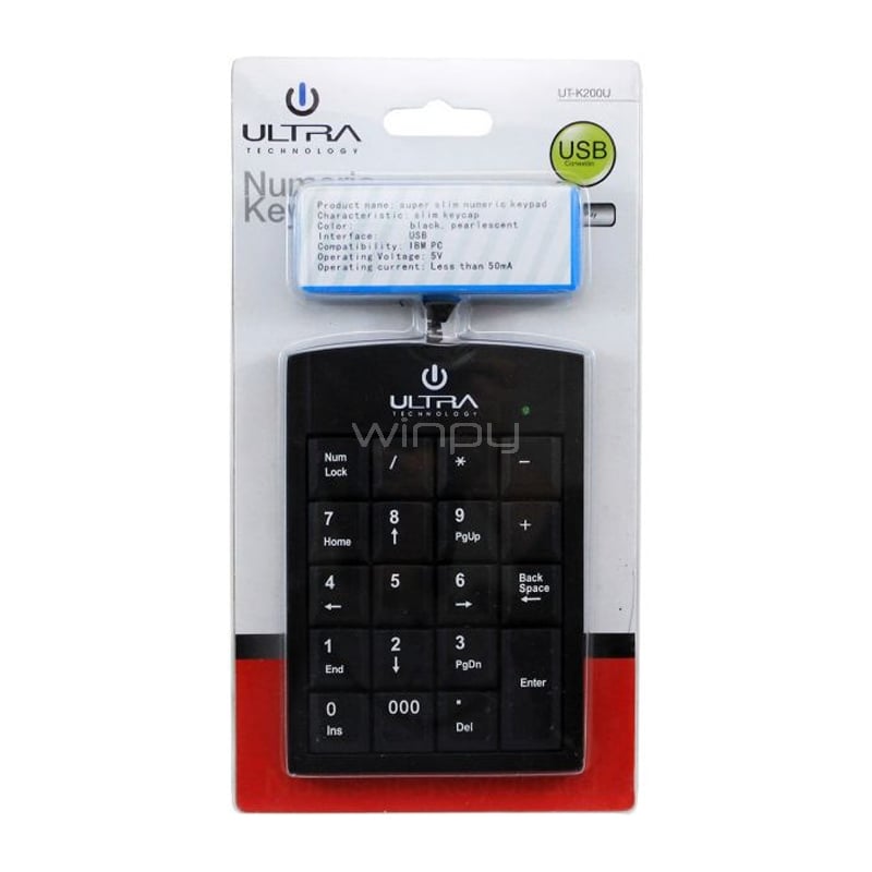 Teclado Numérico Ultra UT-K200U (Slim, Cable Retráctil)