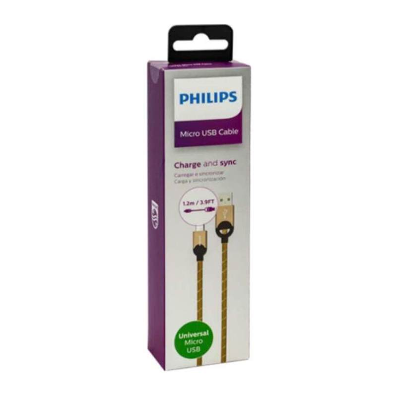 Cable Philips de USB-A a microUSB (1.2 metros, Trenzado, Dorado)