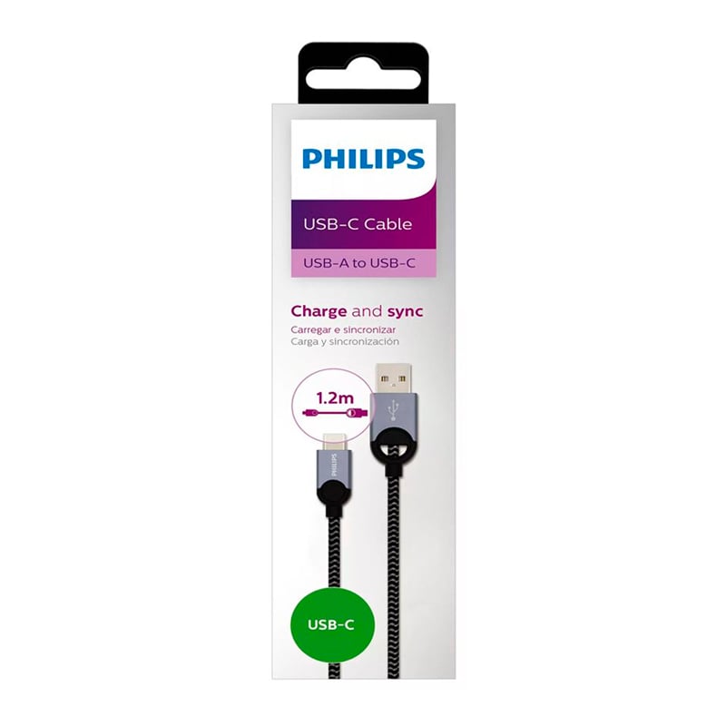 Cable Philips de USB-A a microUSB (1.2 metros, Trenzado, Gris)