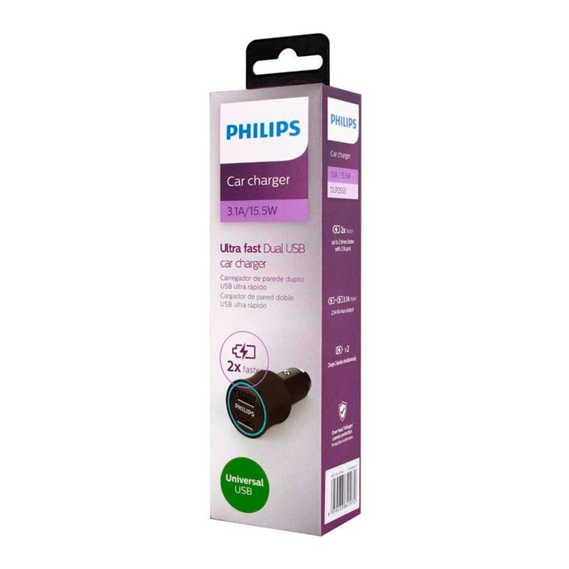 Cargador para Auto Philips USB doble (5V/3.1Ah)