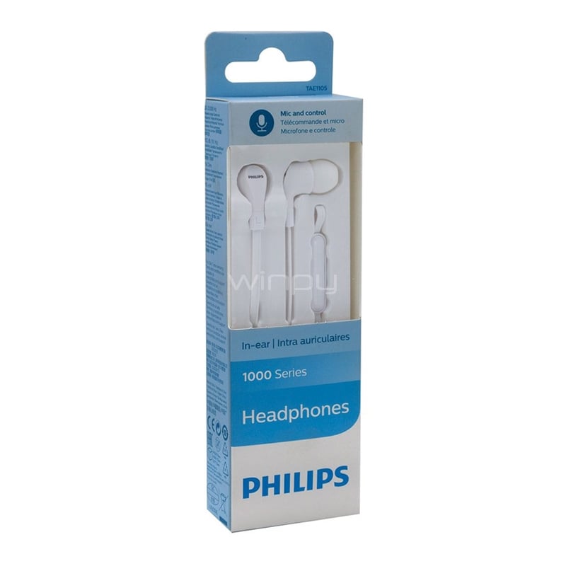 Audífonos Philips 1000 series (In-Ear, Jack 3.5mm, Blanco)