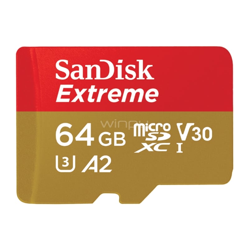 Tarjeta microSD SanDisk Extreme de 64GB (A2, UHS-I, U3, V30, Con Adaptador SD)