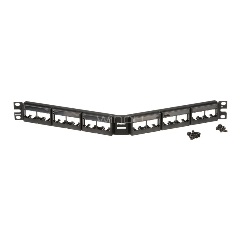 Panel de Distribuci&oacute;n Panduit Mini-Com en ángulo (24 puertos, 1 RU, Negro)