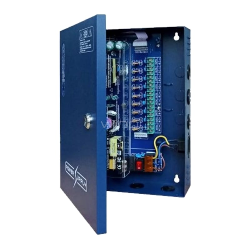 Fuente de Poder Folksafe para Sistema CCTV (10A/ 12V, 9 canales de salida, LED/Fusible PTC)