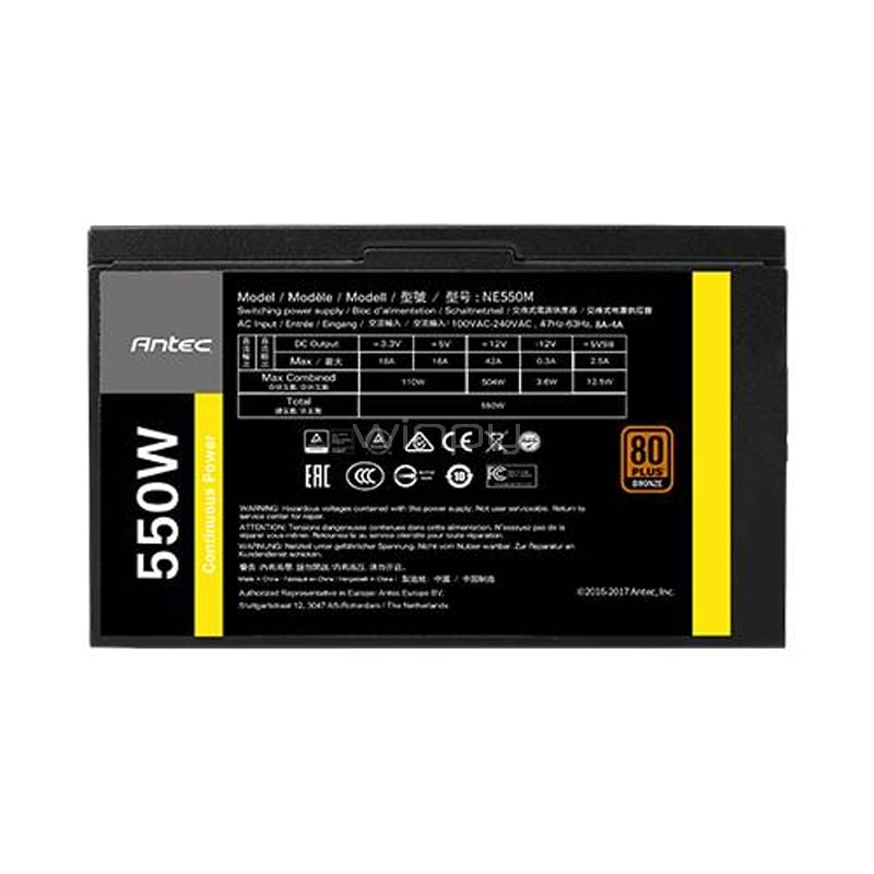 Fuente de Poder Antec NeoECO v2 de 550W (Semi-Modular, Certificado 80+ Bronce, ATX)