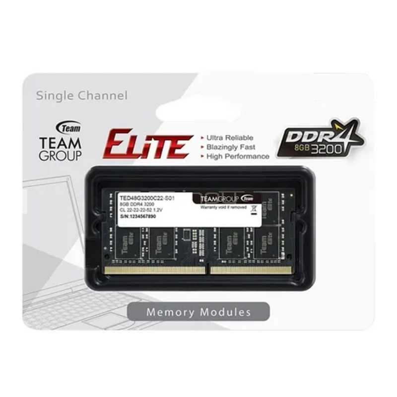 Memoria RAM TeamGroup Elite de 8GB (DDR4, 3200MHz, CL22, SO-DIMM)