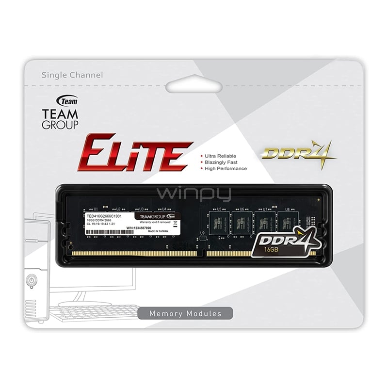 Memoria RAM TeamGroup Elite de 16GB (DDR4, 3200MHz, CL22, IC x8, U-DIMM)