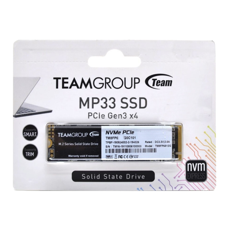 Unidad de Estado Sólido Team Group MP33 de 256GB (NVMe, 3D NAND, PCIe Gen3 x4)