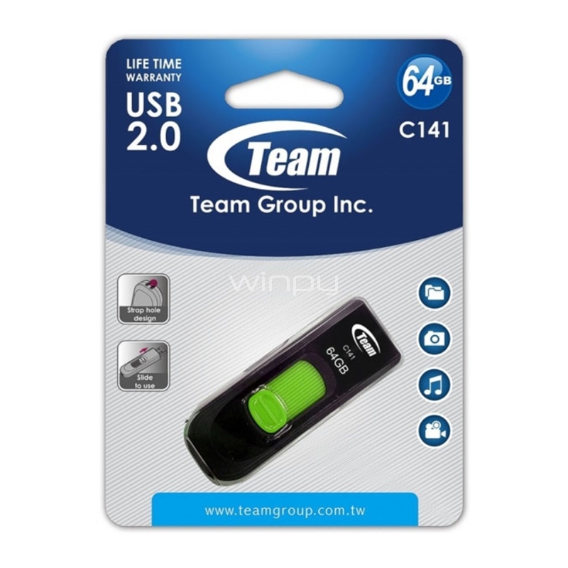Pendrive Team Group C141 de 64GB (USB 2.0, Negro)