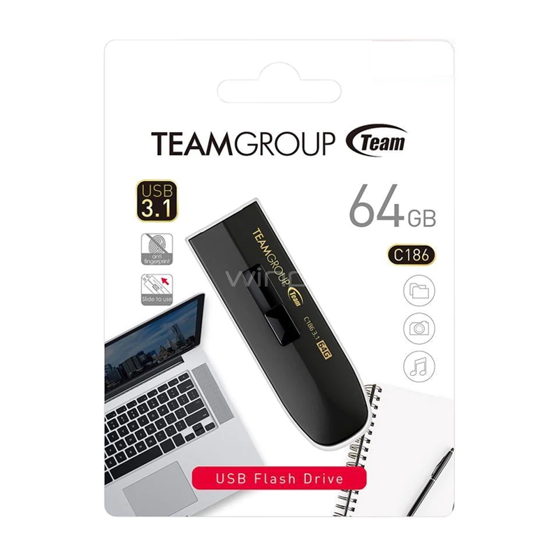 Pendrive Team Group C186 de 64GB (USB 3.1 Negro)
