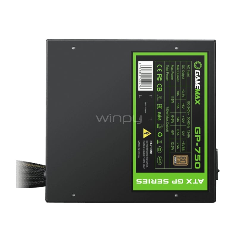 Fuente de Poder GameMax GP-750 de 750W (Certificado 80+ Bronce, ATX)