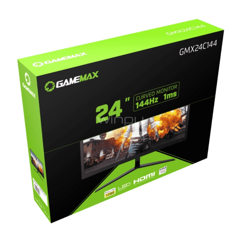 Monitor Gamer GameMax GMX24C144 de 23.6“ Curvo (VA, Full HD, 144Hz, 1ms, D-Port+HDMI+DVI, FreeSync)