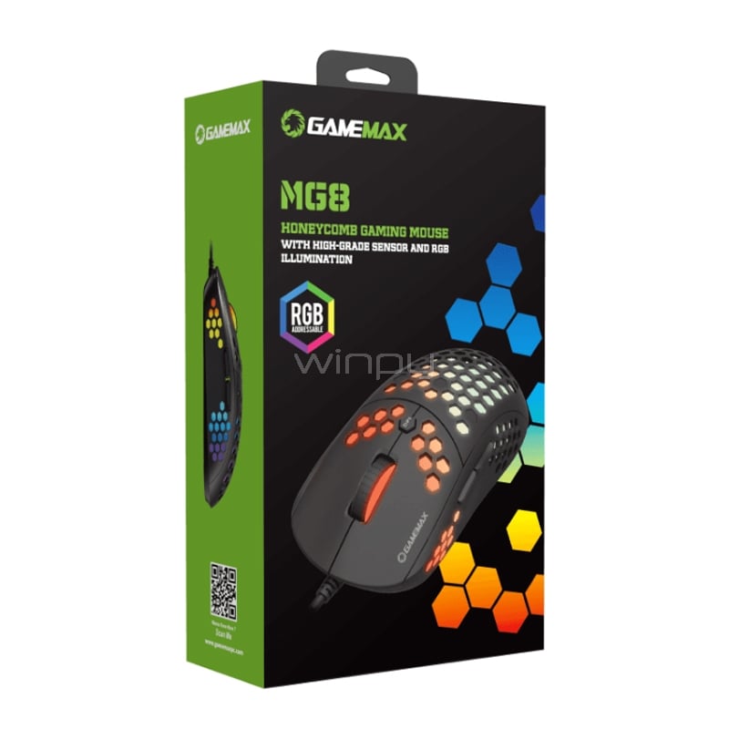 Mouse Gamer GameMax MG8 RGB (Sensor SPCP 199, 6.400dpi, Negro)
