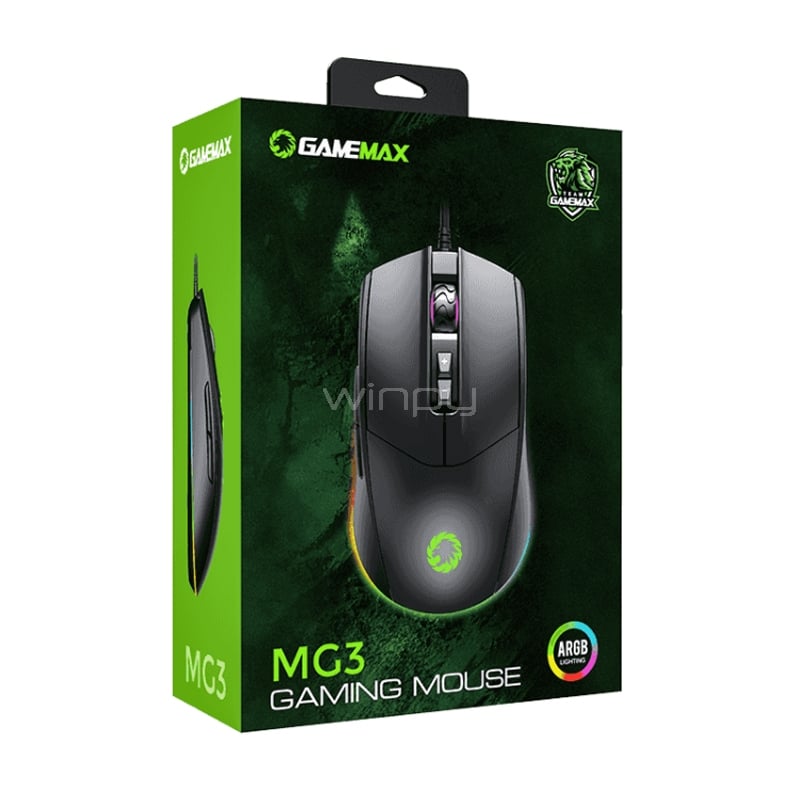 Mouse Gamer GameMax MG3 Black RGB (Sensor SPCP 199, 6.400dpi, Negro)