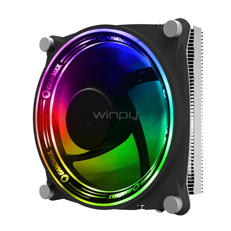 Disipador de Aire GameMax GAMMA 300 Rainbow (Intel/ AMD, PWM, 120mm, 1900RPM, Negro)