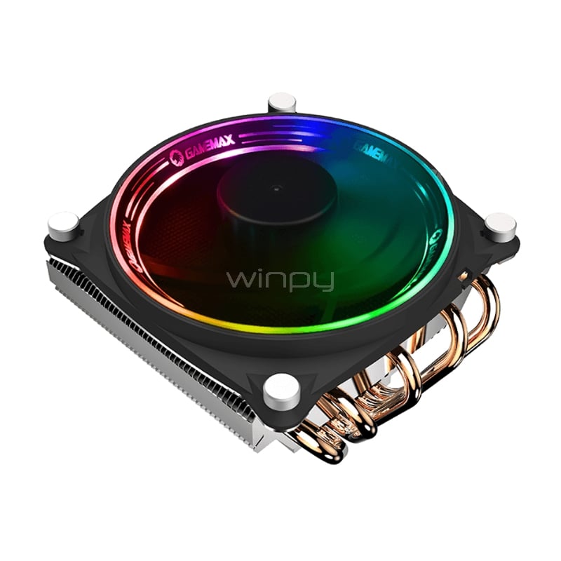 Disipador de Aire GameMax GAMMA 300 Rainbow (Intel/ AMD, PWM, 120mm, 1900RPM, Negro)