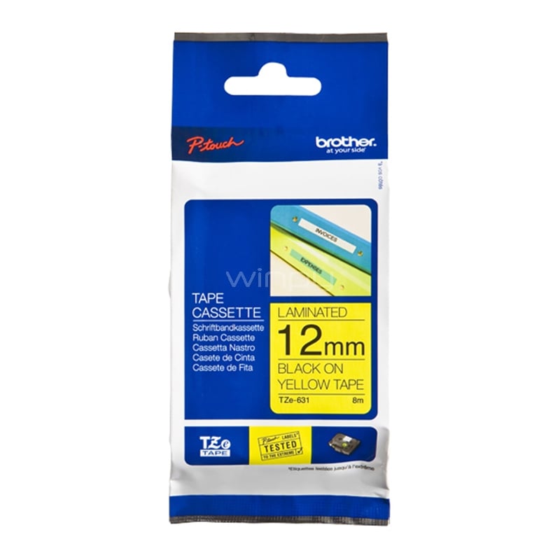 Cinta Brother TZE361 STD 12 mm (Negro sobre Amarillo)