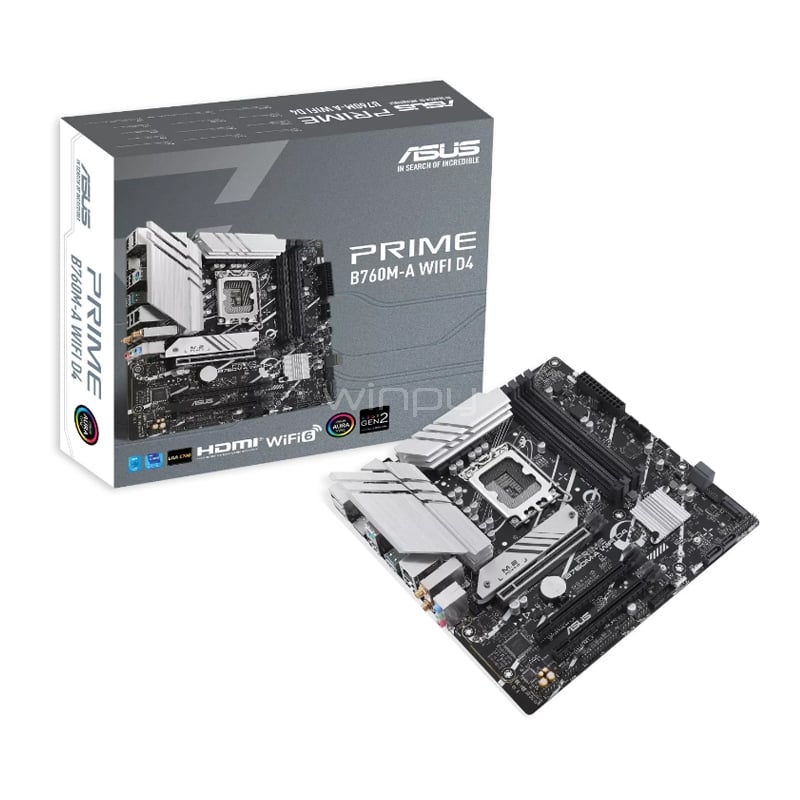 Placa Madre ASUS PRIME B760M-A WIFI D4 (LGA1700, DDR4 2133/5333MHz, M.2 x2, RGB, microATX)