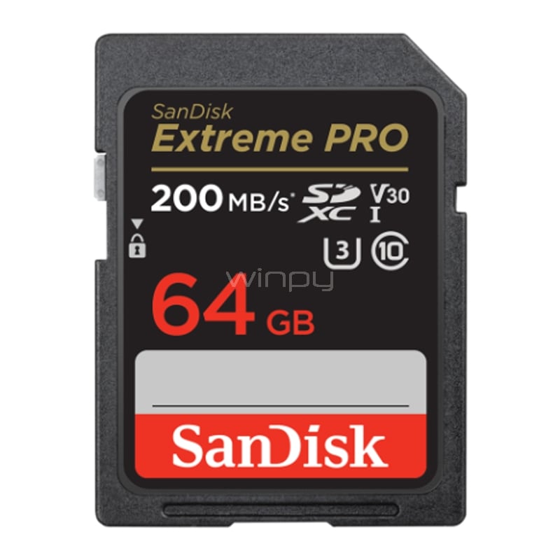 Tarjeta de Memoria SanDisk Extreme Pro de 64GB (SDXC, Clase 10, 200MB/s)