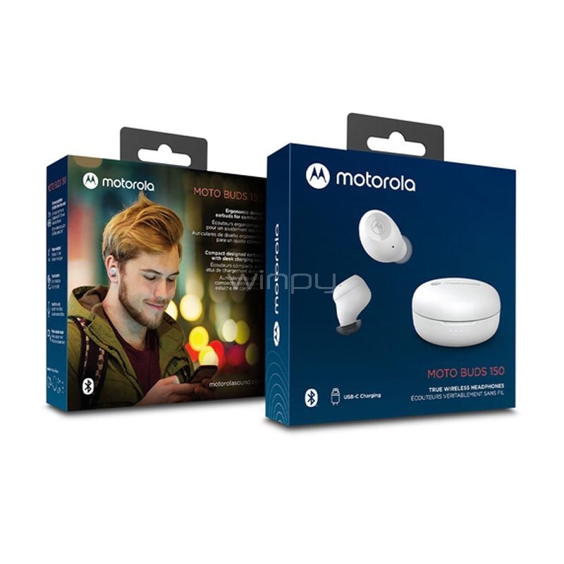 Audífonos Bluetooth Motorola Moto Buds 150 True Wireless (IPX5, Blanco Titanio)