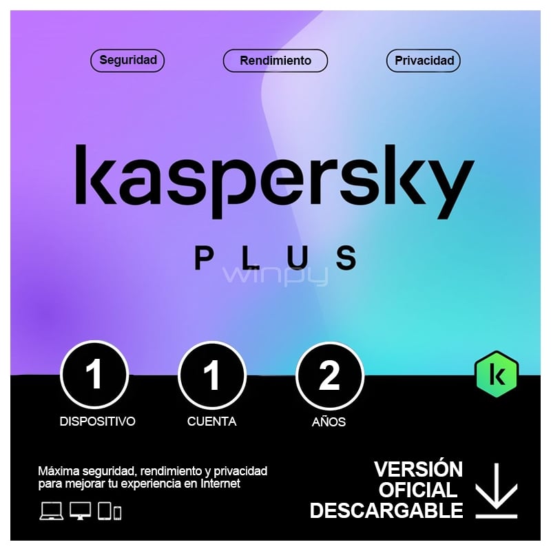 Licencia Antivirus Kaspersky Plus (1 Dispositivo, 1 Cuenta, 2 años, Descargable)