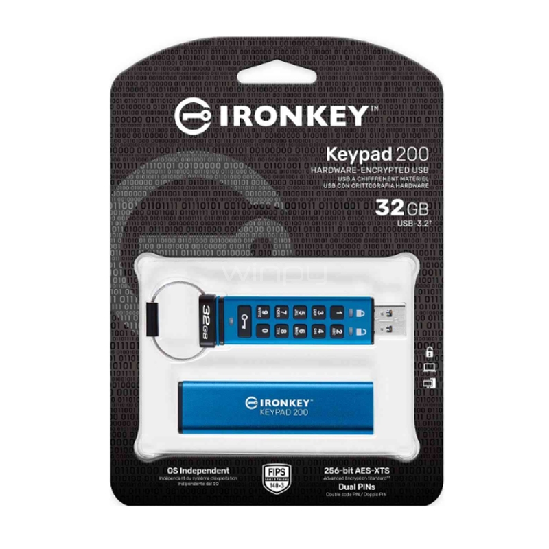 Pendrive Kingston IronKey KeyPad 200 de 32GB (USB 3.2, Multi-PIN, IP57)