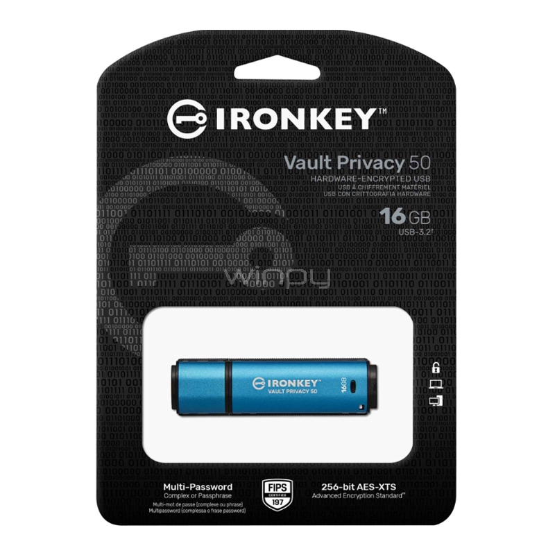 Pendrive Kingston IronKey Vault Privacy 50 de 16GB (USB 3.2, Cifrado XTS-AES, Multi Contraseña, IPX8)