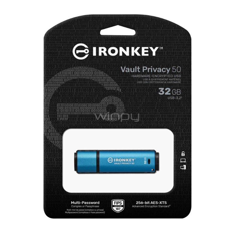 Pendrive Kingston IronKey Vault Privacy 50 de 32GB (USB 3.2, Cifrado XTS-AES, Multi Contraseña, IPX8)